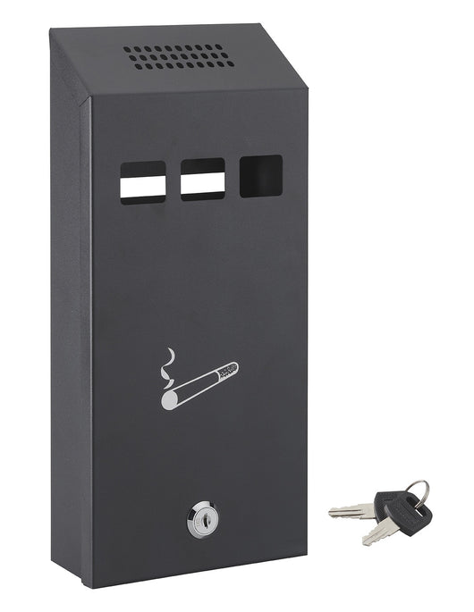 Posacenere a muro in metallo, acciaio, facile da pulire - 147X325X60mm - viti incluse, 2 chiavi - THIRARD