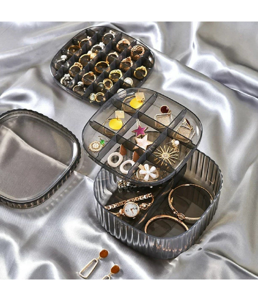 Scatola Impilabile Trasparente 3 Strati Coperchio Portagioie Donna Portaoggetti         