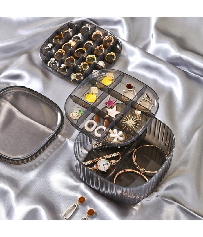 Scatola Impilabile Trasparente 3 Strati Coperchio Portagioie Donna Portaoggetti         