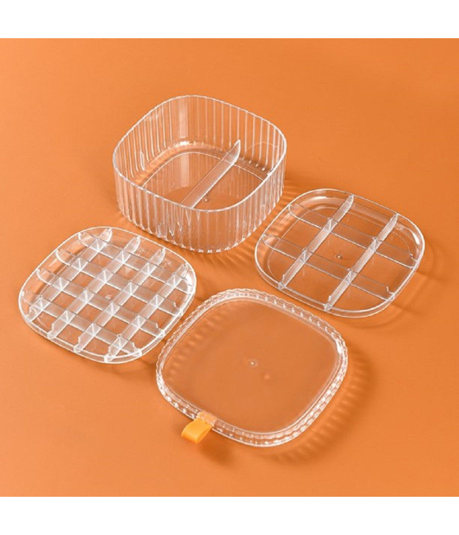 Scatola Impilabile Trasparente 3 Strati Coperchio Portagioie Donna Portaoggetti         