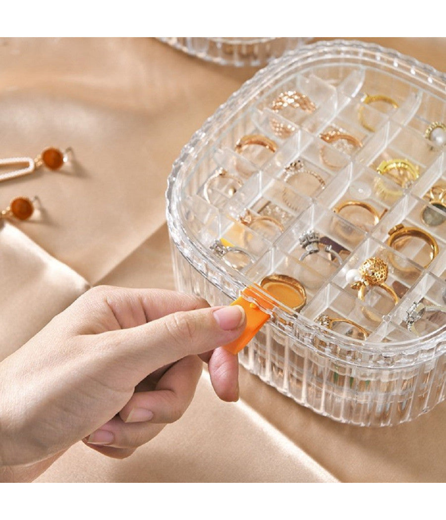 Scatola Impilabile Trasparente 3 Strati Coperchio Portagioie Donna Portaoggetti         