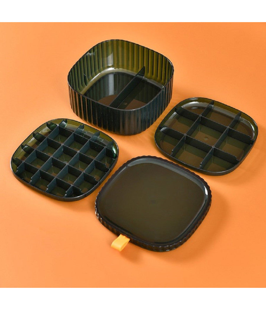 Scatola Impilabile Trasparente 3 Strati Coperchio Portagioie Donna Portaoggetti         