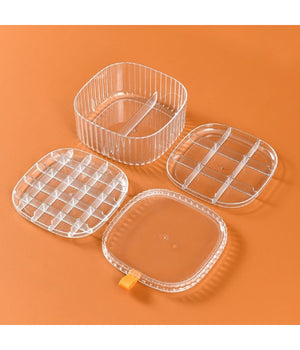 Scatola Impilabile Trasparente 3 Strati Coperchio Portagioie Donna Portaoggetti         