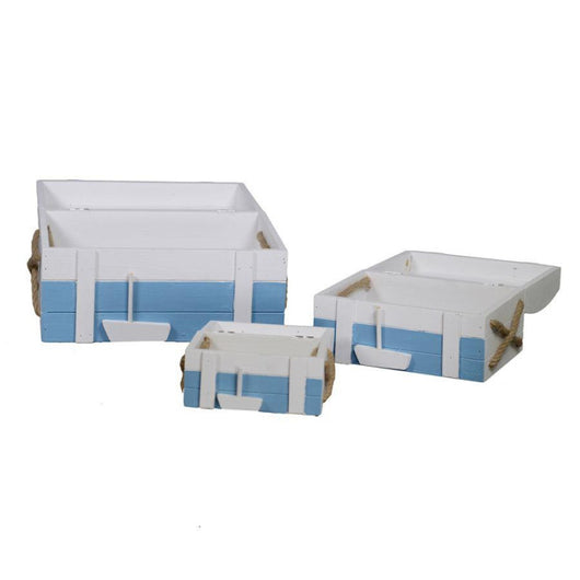 Scatola legno mare 1-3 righe bianco/azzurro rettangolare cm 32x20h17,5