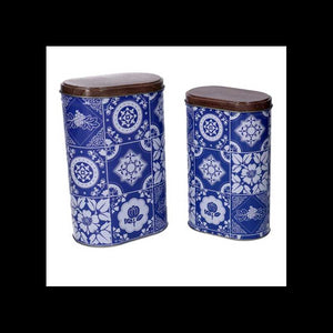 Scatola metallo mandala 1-2 blu ovale cm 13,4x8,6h20,3