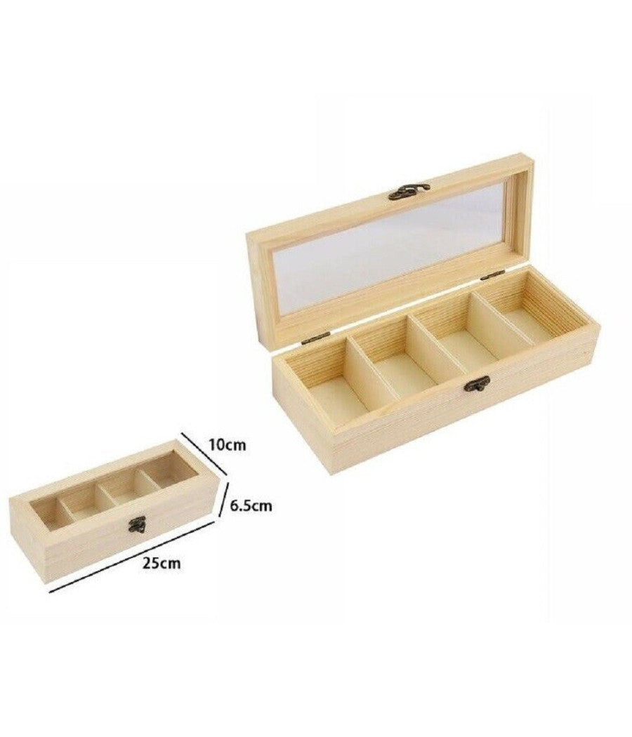 Scatola Portagioie In Legno Con Bacheca 4 Posti Scomparti Vetrina 74025a Ly-1517         