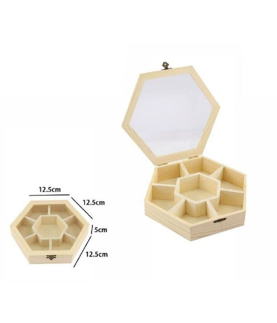 Scatola Portagioie In Legno Con Bacheca 7 Posti Scomparti Vetrina 74027a Ly-1617         