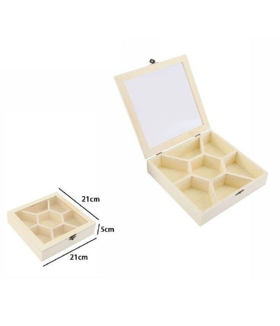Scatola Portagioie In Legno Con Bacheca 7 Posti Scomparti Vetrina 74028a Ly-1417         