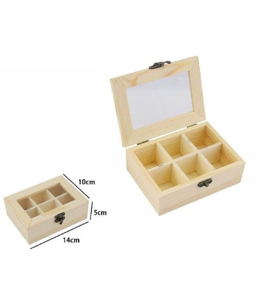 Scatola Portagioie Legno Con Bacheca 6 Posti Scomparti Vetrina 74024a Ly-10627         