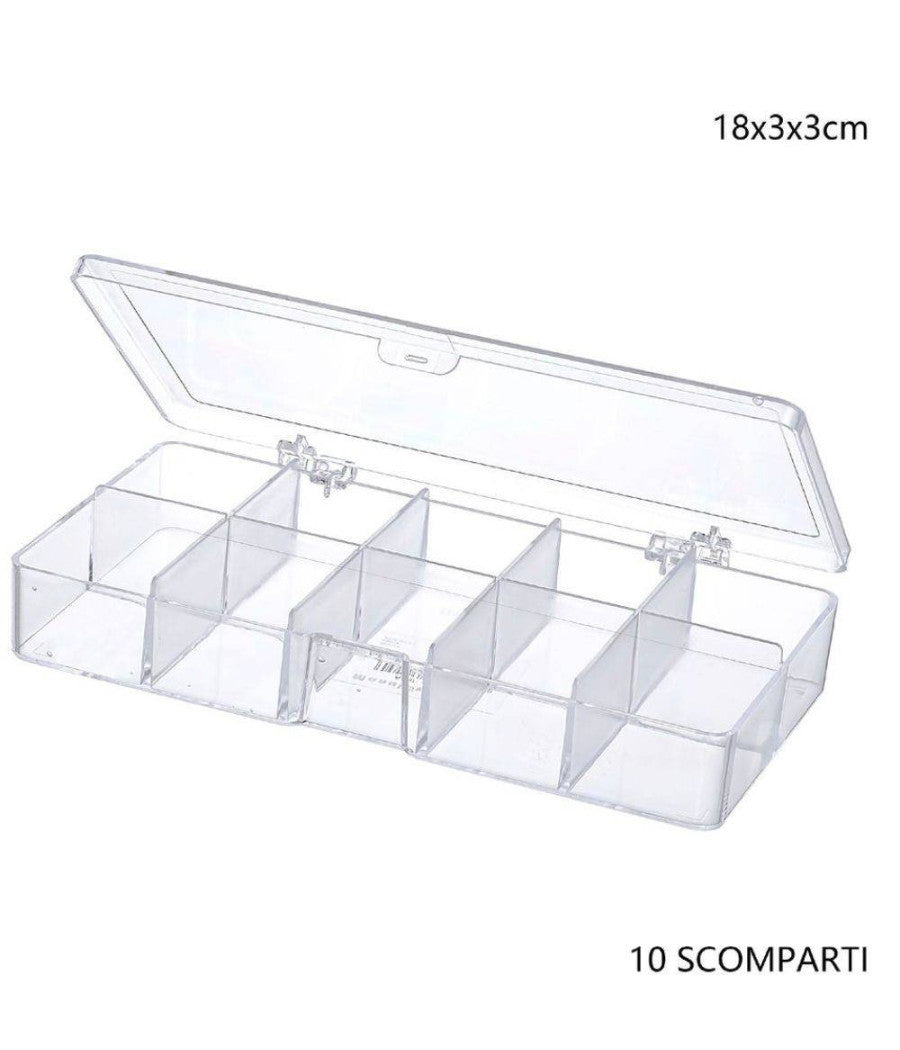 Scatola Portaoggetti 10 Scomparti Pratica Scatola Contenitore Misura 18x3x3 Cm         