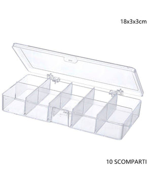 Scatola Portaoggetti 10 Scomparti Pratica Scatola Contenitore Misura 18x3x3 Cm         