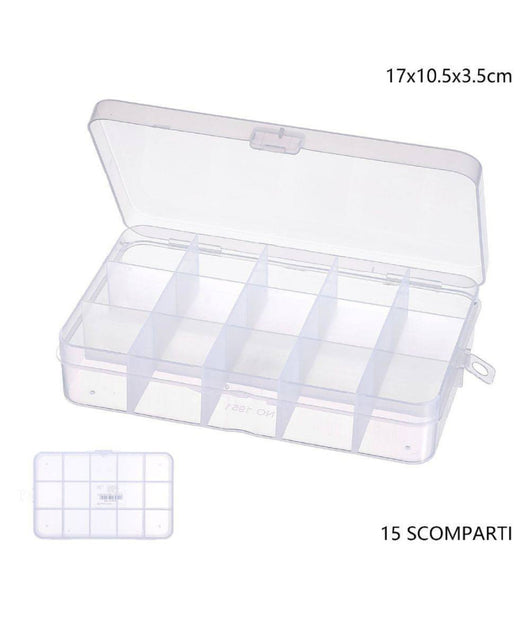 Scatola Portaoggetti 15 Scomparti Pratico Contenitore Misura 17x10.5x3.5 Cm         