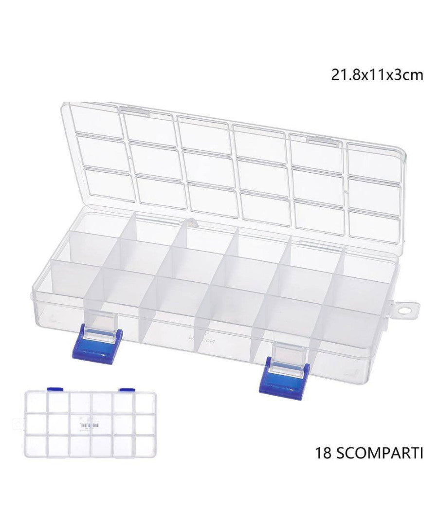 Scatola Portaoggetti 18 Scomparti Pratica Scatola Contenitore Dim 21.8x11x3 Cm         