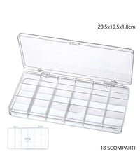 Scatola Portaoggetti 18 Scomparti Pratico Contenitore Misura 20.5x10.5x1.8 Cm         