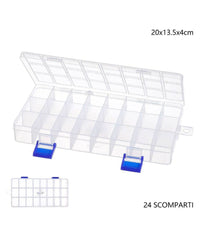 Scatola Portaoggetti 24 Scomparti Pratica Scatola Contenitore Dim 20x13,5x4 Cm         