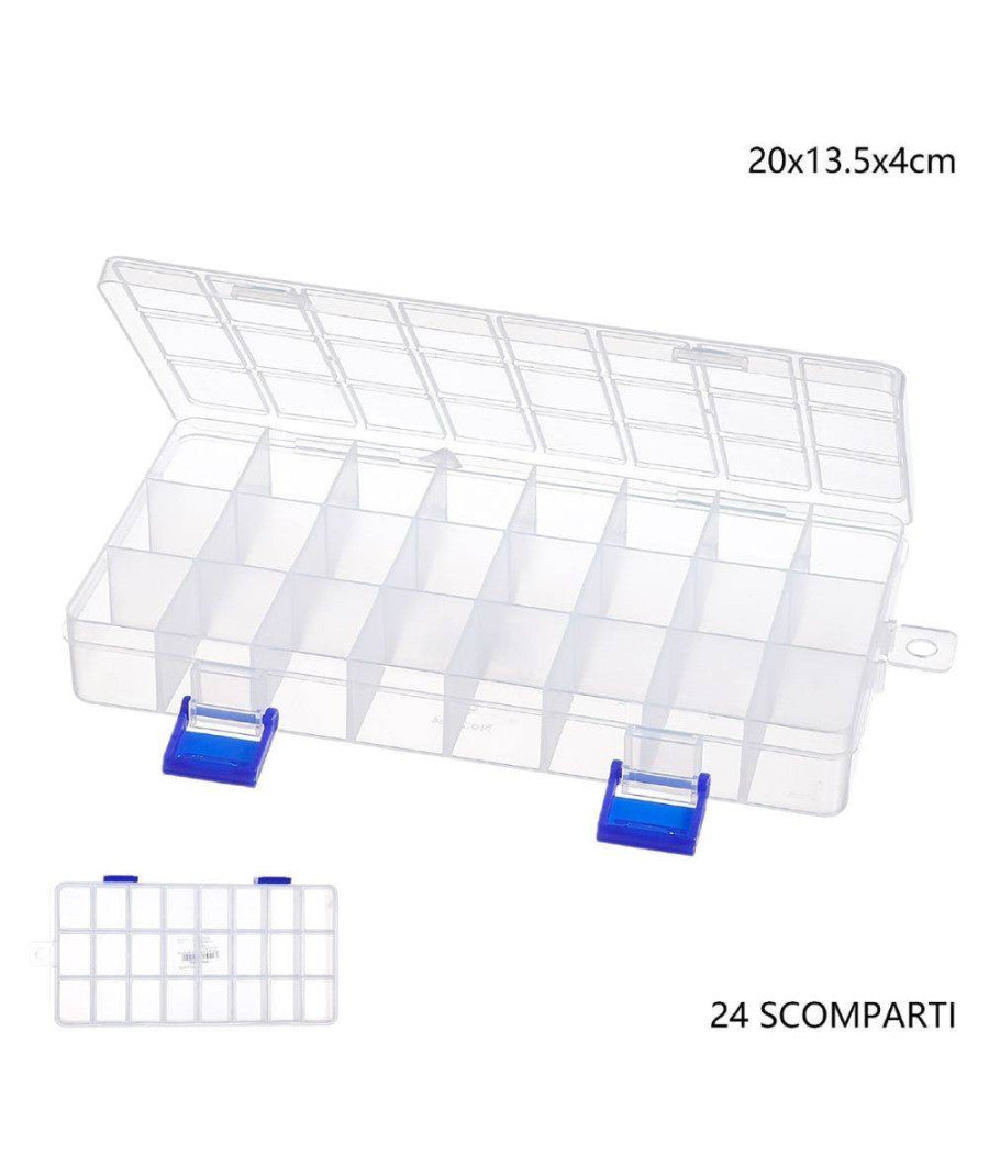 Scatola Portaoggetti 24 Scomparti Pratica Scatola Contenitore Dim 20x13,5x4 Cm         
