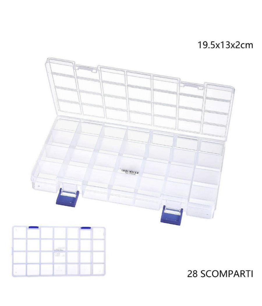 Scatola Portaoggetti 28 Scomparti Pratico Contenitore Misura 19.5x13x2 Cm         