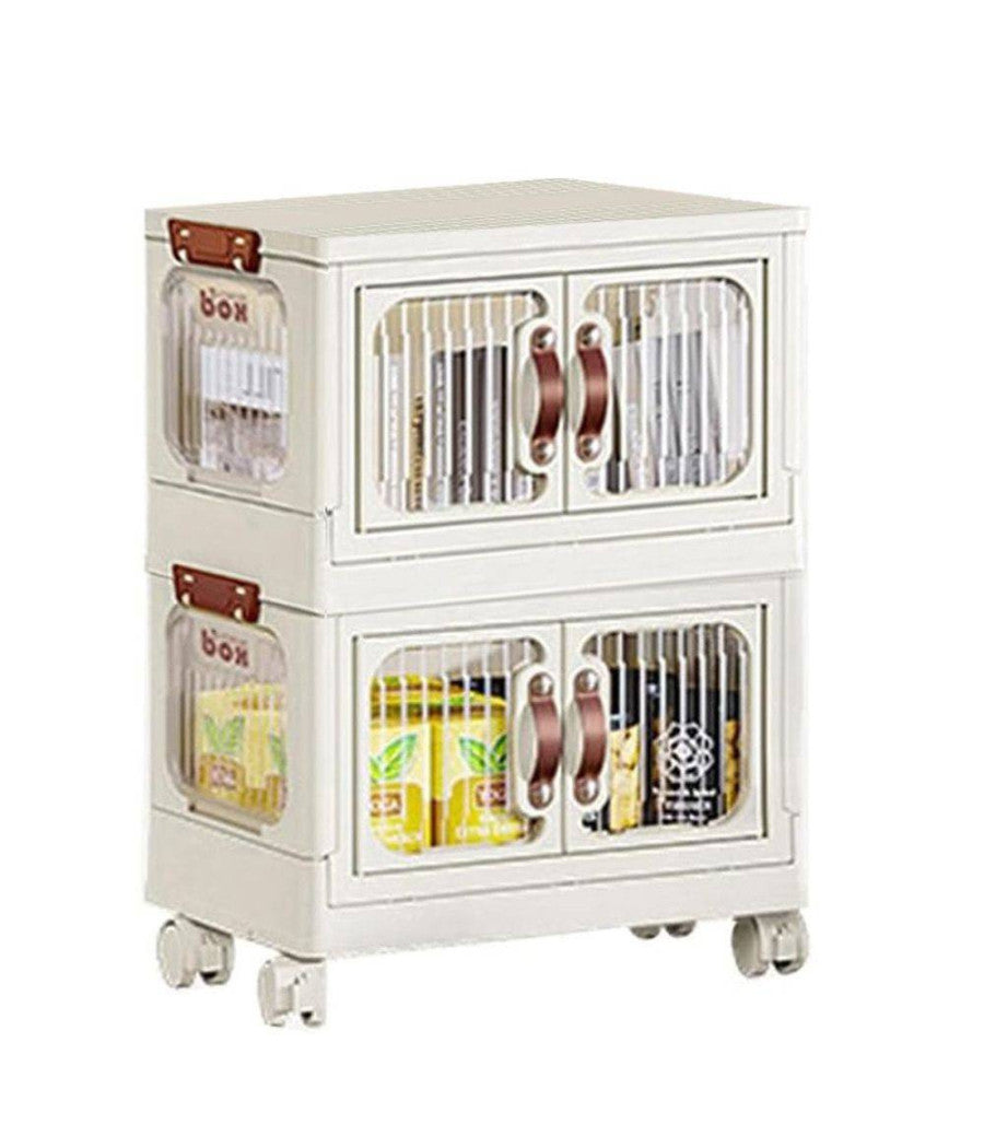 Scatola Portaoggetti Contenitori Salva Spazio Due Strati Ruote E Coperchio Casa         