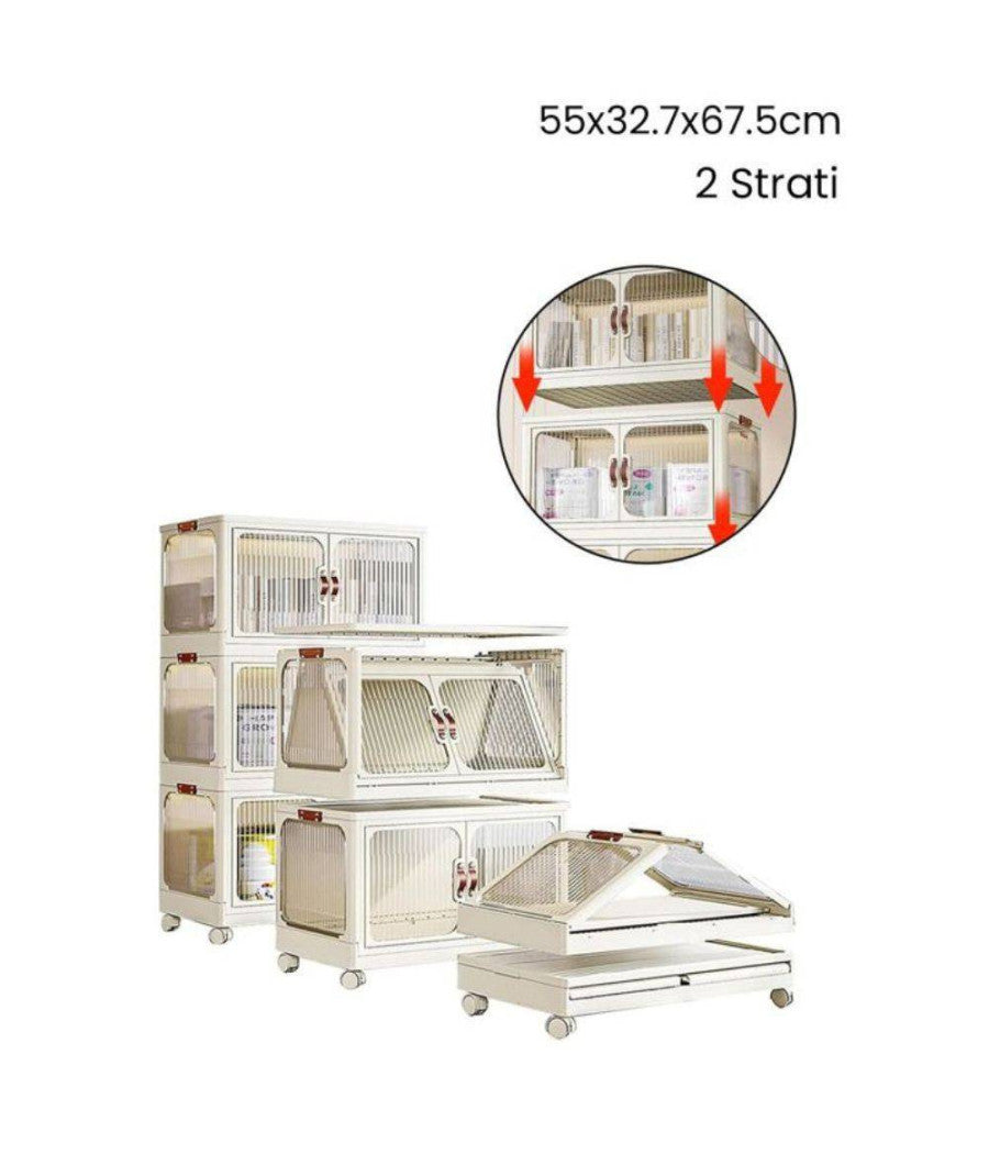 Scatola Portaoggetti Contenitori Salva Spazio Due Strati Ruote E Coperchio Casa         