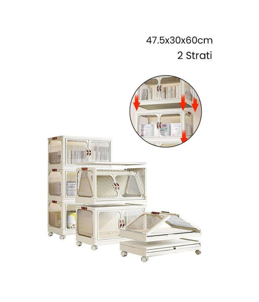 Scatola Portaoggetti Contenitori Salva Spazio Due Strati Ruote E Coperchio Casa         