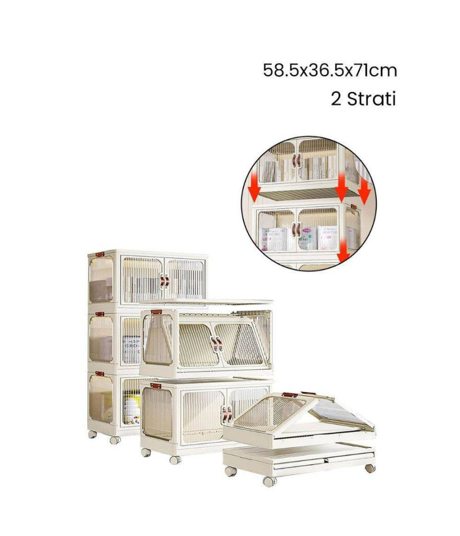 Scatola Portaoggetti Contenitori Salva Spazio Due Strati Ruote E Coperchio Casa         