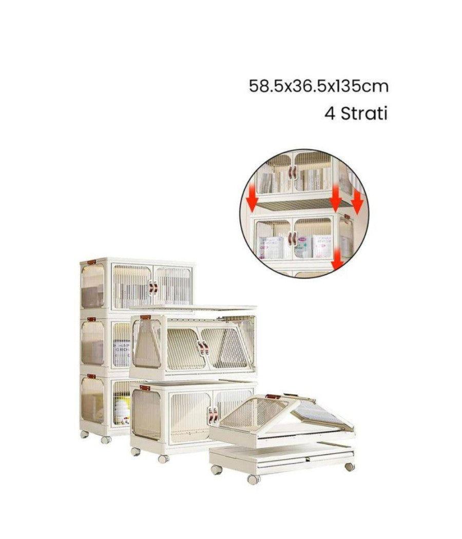 Scatola Portaoggetti Contenitori Salva Spazio Quattro Strati Ruote E Coperchio         