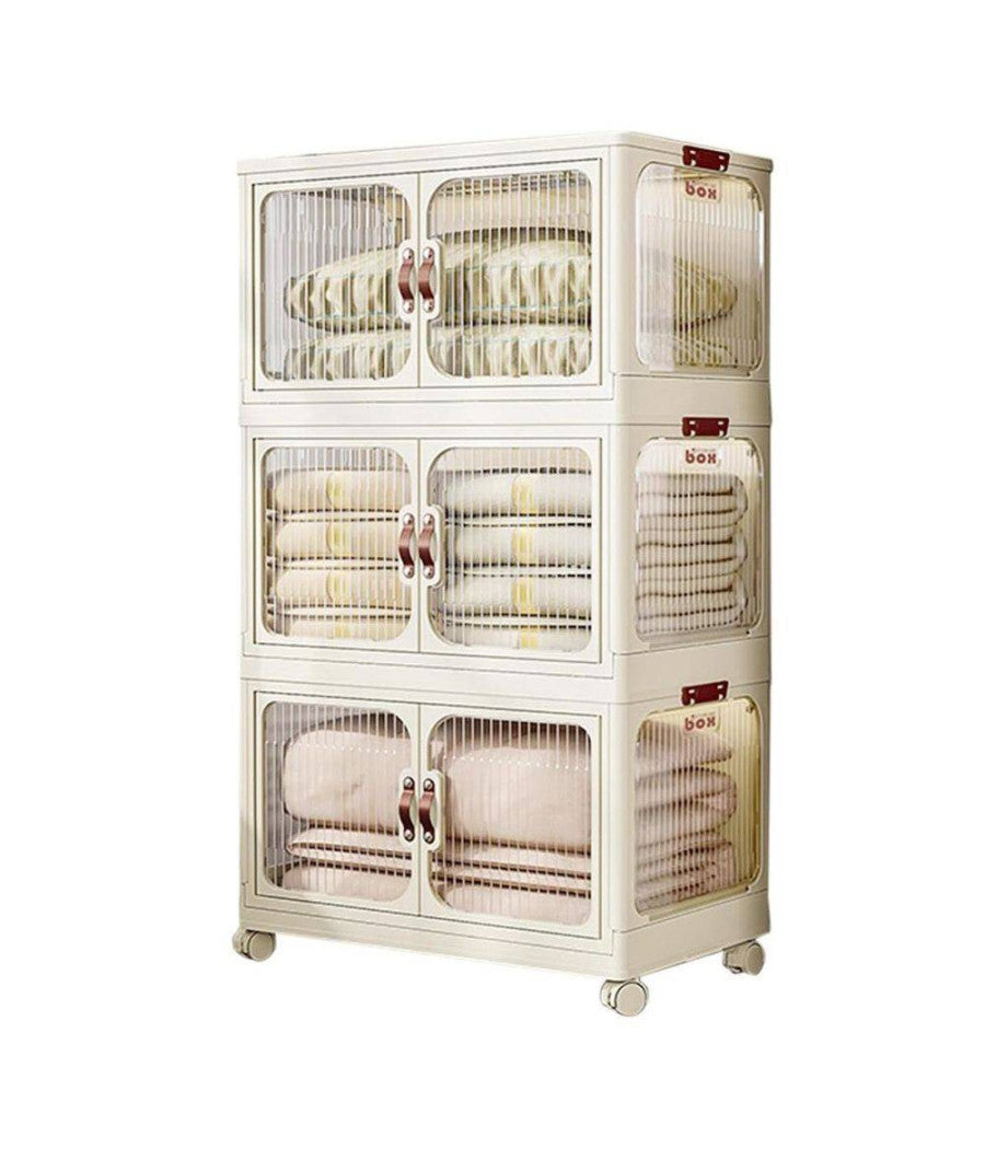 Scatola Portaoggetti Contenitori Salva Spazio Tre Strati Con Ruote E Coperchio         