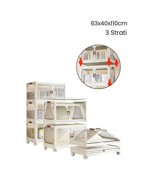Scatola Portaoggetti Contenitori Salva Spazio Tre Strati Con Ruote E Coperchio         