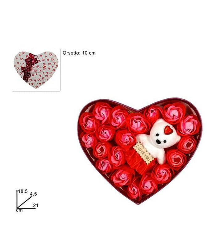 Scatola Regalo A Forma Di Cuore Con Orsetto E Rose Per San Valentino Anniversari         