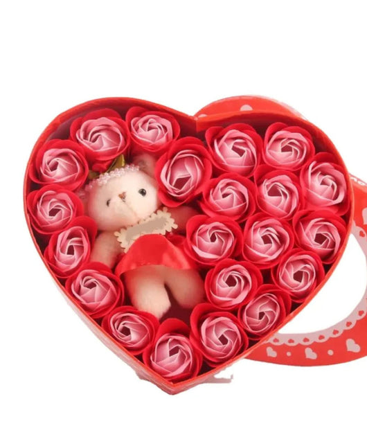 Scatola Regalo A Forma Di Cuore Con Orsetto E Rose Per San Valentino Anniversari         