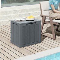 Contenitore per terrazza da 25 galloni con coperchio bloccabile e tessitura in vimini, Scatola di stoccaggio da esterno Grigio-Panchine