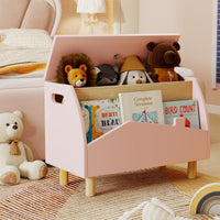 Scatola dei giocattoli in legno con ripiano espositivo, Libreria per bambini con cerniera di sicurezza Rosa-Scaffalature