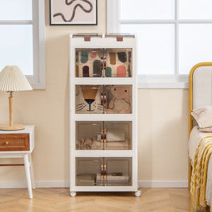 Scatole di stoccaggio pieghevoli con coperchio da 210L, Set da 4 contenitori di plastica impilabili con ruote Bianco-Cassettiere