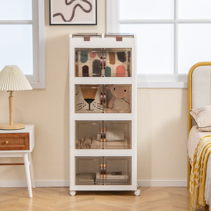 Scatole di stoccaggio pieghevoli con coperchio da 210L, Set da 4 contenitori di plastica impilabili con ruote Bianco-Cassettiere