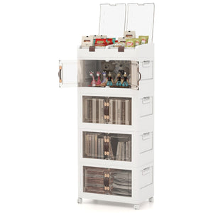 Scatole di stoccaggio pieghevoli con coperchio da 210L, Set da 4 contenitori di plastica impilabili con ruote Bianco-Cassettiere
