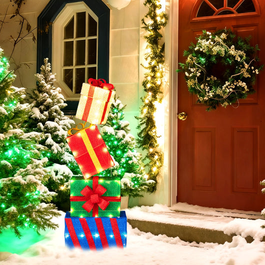 Pacchi regalo decorativi con 51 luci LED caldi fiocchi e combinazione flessibile, Set di 4 scatole regalo a LED di natale-Decorazioni natalizie