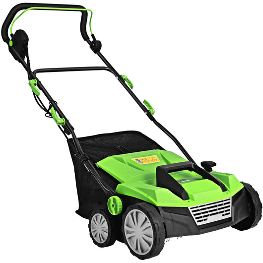 Scerbatore per prato con 2 interruttorI di sicurezza 13 ampere sacco raccoglitore 45L, Scarificatore elettrico Verde-Attrezzi da giardino