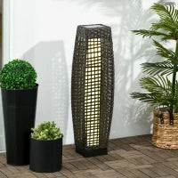 Lampada Solare da Giardino con Pannello di Ricarica, in Acciaio e Rattan, 21x21x78 cm, Nero e Grigio