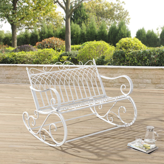 Panca a Dondolo Greenough da Giardino Vintage in Metallo 85 x 113 x 95 cm - Bianco [en.casa]