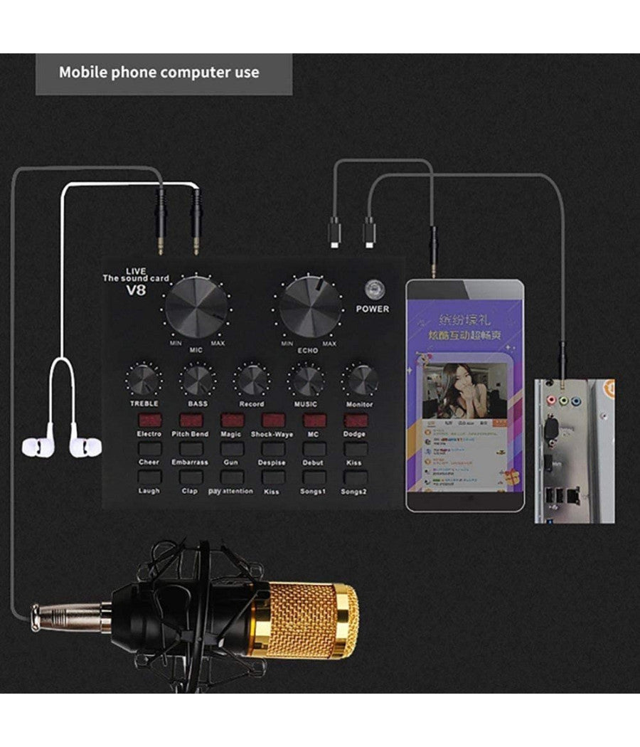 Scheda Audio V8 Cambia Voce Conversione Effetti Sonori Mixer Registrazione Usb         