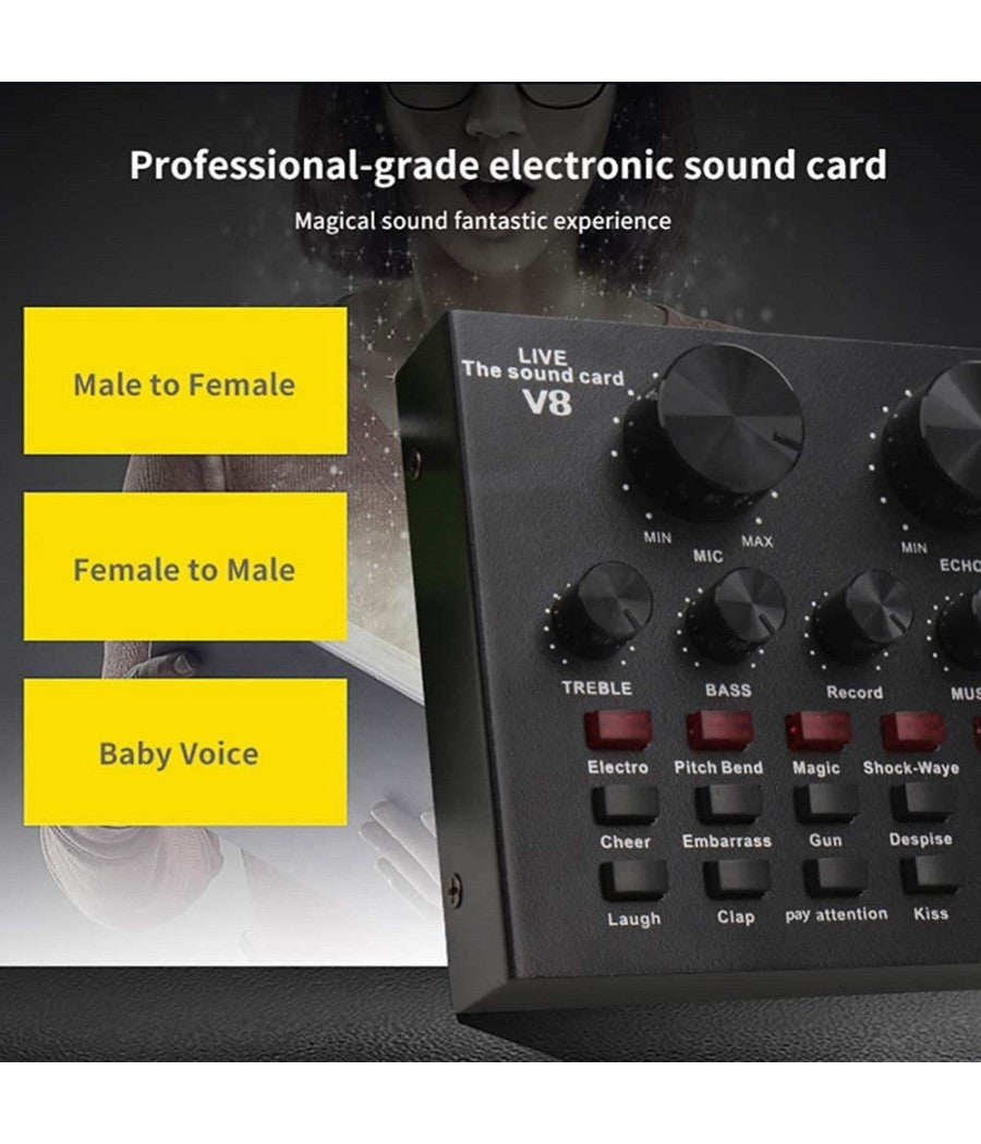 Scheda Audio V8 Cambia Voce Conversione Effetti Sonori Mixer Registrazione Usb         