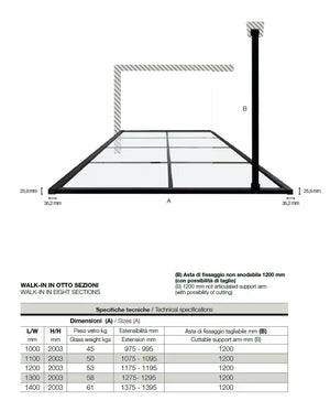 Parete Walk In H200 Anticalcare 8mm Trasparente Con Telaio A Finestra - 99.5 cm