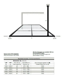 Parete Walk In H200 Anticalcare 8mm Trasparente Con Telaio A Finestra - 119.5 cm