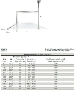 Parete Walk In Alluminio Spazzolato H200 Anticalcare 6mm Trasparente - 90 cm