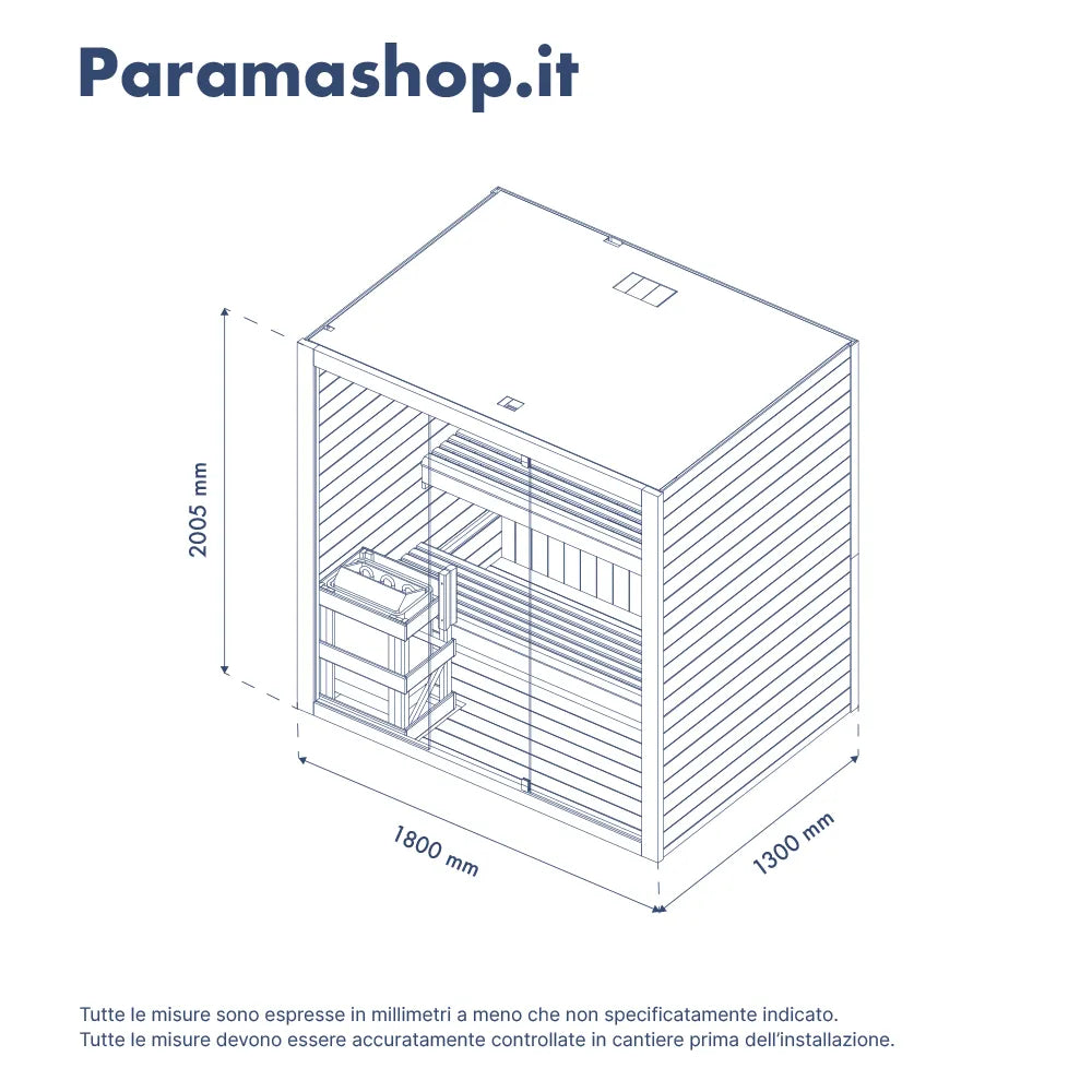 Sauna finlandese da interno 3-4 persone 180x130cm h200 in legno di abete | Nirva