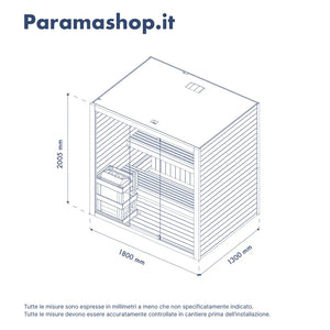 Sauna finlandese da interno 3-4 persone 180x130cm h200 in legno di abete | Nirva