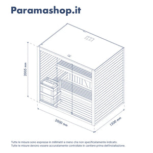 Sauna finlandese da interno 4-5 persone 200x150cm h200 in legno di abete | Nirva