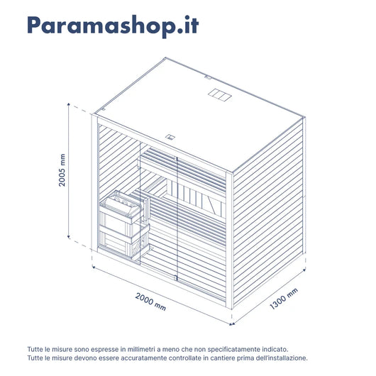 Sauna finlandese da interno 4-5 persone 200x150cm h200 in legno di abete | Nirva