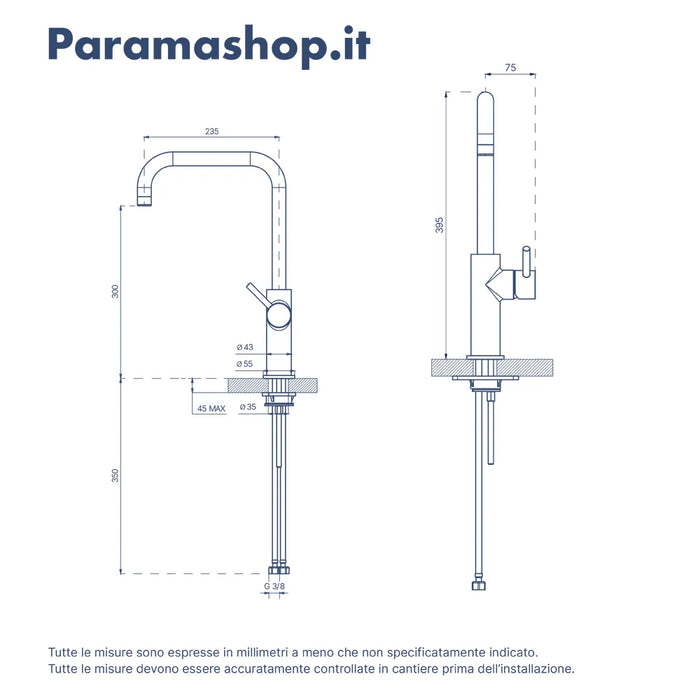 Miscelatore lavello cucina cromato con canna L girevole e leva laterale | Alloro