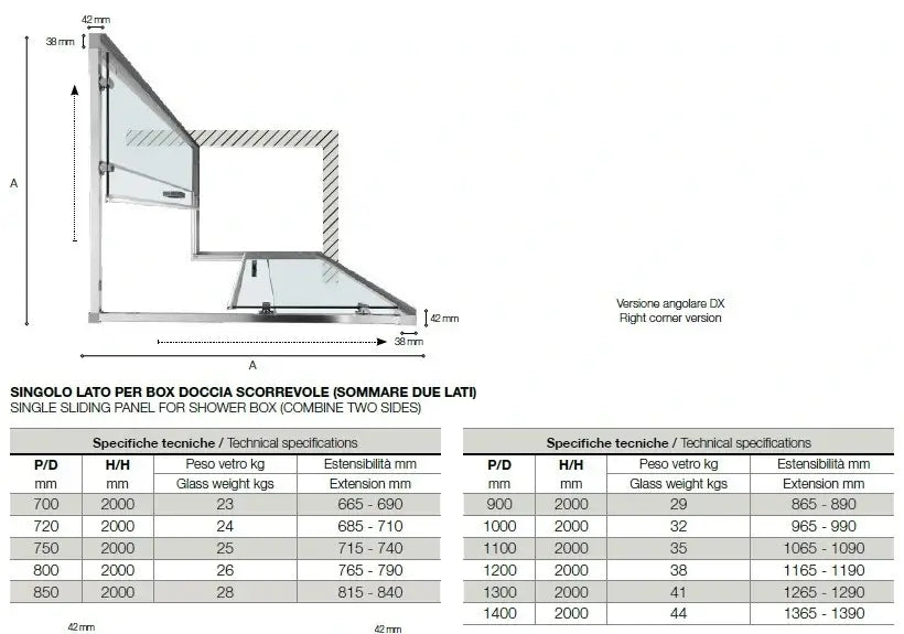Box Doccia EASYFLEX 6mm Porte Scorrevoli Anticalcare H200 - 109x109